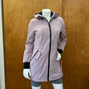 Calvin Klein Women's Fleece-Lined Hooded Raincoat Violet Jacket Size XS